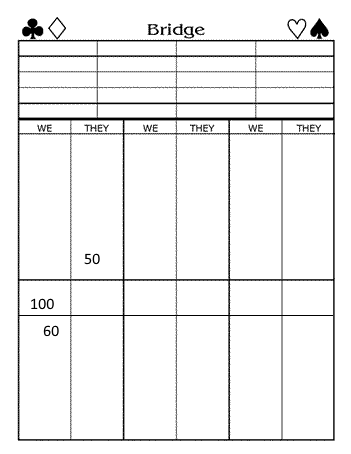 contract bridge score sheet